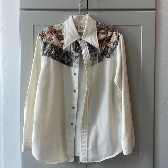 Vintage 1970s Kennington Western Embroidered Longsleeve Button Down Top Floral - Picture 1 of 9